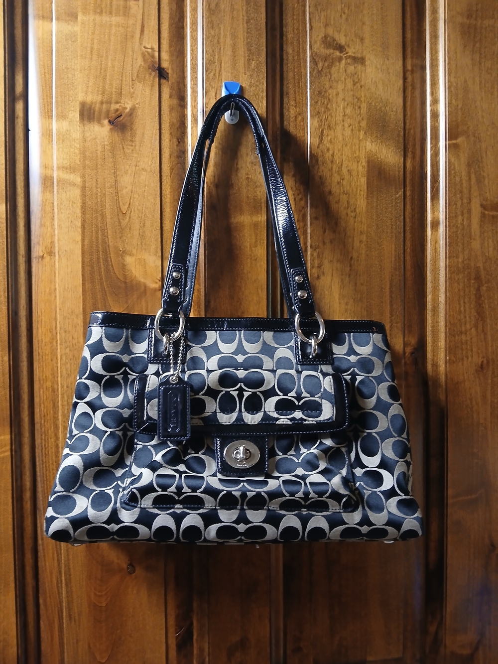 Coach Navy and Cream Signature Shoulder Bag
